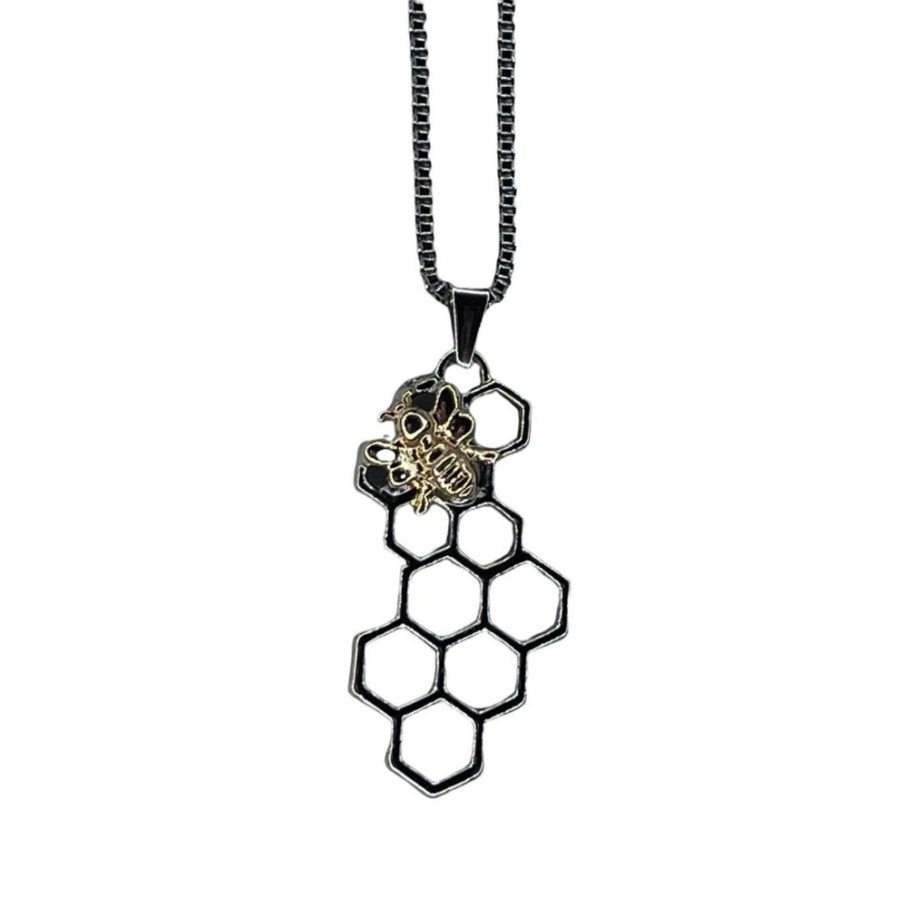 Bee on Honeycomb Pendant Necklace with Chain for Animal Lovers 10.5” - Picture 3 of 3